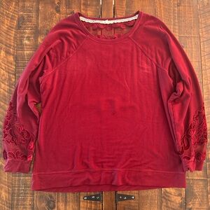 Maurices Deep Red Crewneck with Velvet Details